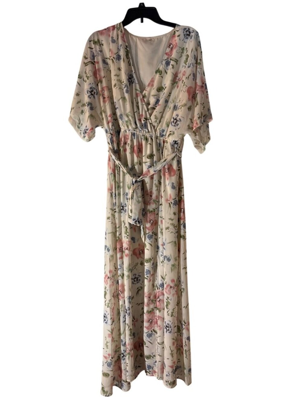 Anrabess Boho Cottagecore Floral Kimono Wrap Maxi Dress Romantic Watercolor Past